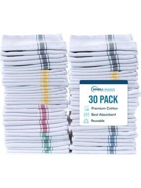 High Absorbent Cotton Herringbone Dish Towels, 15"x25", 30 Pack - Multi-Color